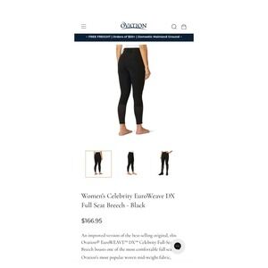 NWT OVATION Celebrity Secret Full Seat Breeches sz 36 euro weave Black Riding